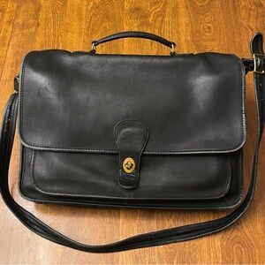 COACH 1973 Vintage Classic Black Leather Crossbody Bag Laptop Briefcase Valise